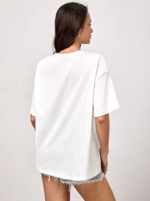 SHEIN BASICS Casual Solid Drop Shoulder Tee For Summer - White - View 2