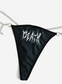 Tanga con estampado de letra con diseño de cadena - Negro - Ver 3