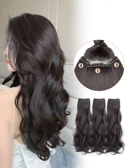3入組夾片長款卷合成纖維接髮