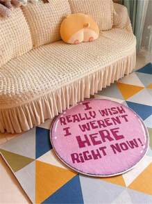 Slogan Graphic Round Floor Mat, Anti-slip Carpet, For Home Decor - Multicolor - View 1