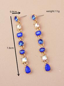 1對時尚水晶方形幾何流蘇耳環適合女性日常佩戴 - 寶藍色 - 查看 4