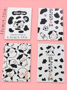 4pcs Cartoon Cow Pattern Cover Memo Pad, Cute Portable Note Pad For Student School Supplies - Multicolor - View 4