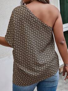 SHEIN LUNE Áo sơ mi Plus Size Tất cả trên in Giải trí - Màu Khaki - Xem 2