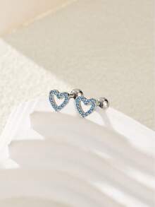 Cái/bộ Thép Không Gỉ Thời Trang Đính Đá Cubic Zirconia Trang Trí Hình Trái Tim Bông Tai Nữ Cho Trang Trí Hàng Ngày - Bạc - Xem 2