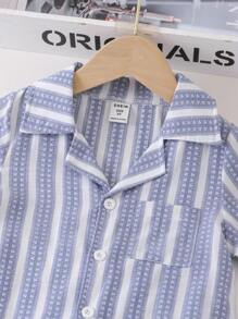 小男童條紋印花口袋貼布睡衣套裝