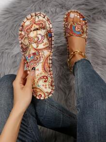 Women's Casual Slip-On Sandals, Open Toe Round Toe Flat Beach Slippers For Summer - Yellow - View 2