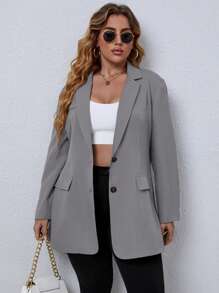 SHEIN LUNE Plus Lapel Neck Single Breasted Blazer Graduation,Back To School,Teacher Outfits For Women