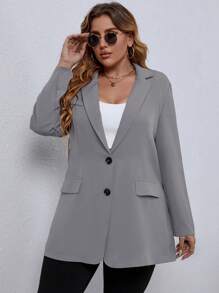 SHEIN LUNE Plus Lapel Neck Single Breasted Blazer Graduation,Back To School,Teacher Outfits For Women