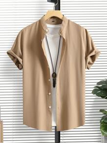 Manfinity Homme Áo sơ mi Nam Nút phía trước màu trơn Giải trí - Cà phê nâu - Xem 1