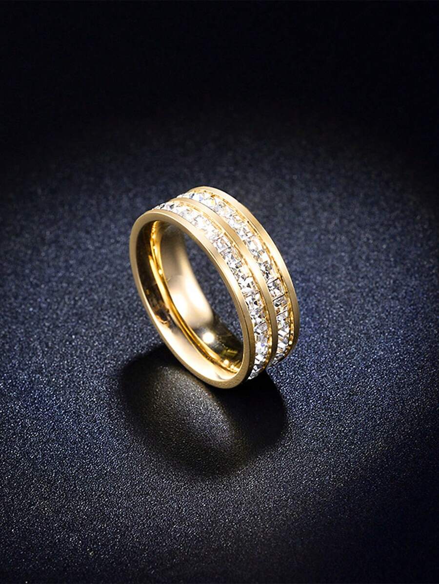 1pc Glamorous Rhinestone Decor Ring For Men Women For Daily Decoration - Yellow Gold - View 1