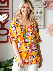 Allover Floral Print Blouse - Yellow - View 1