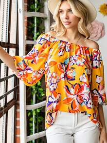 Allover Floral Print Blouse - Yellow - View 4
