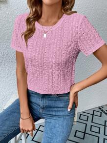 SHEIN LUNE Áo thun nữ Tranh thêu màu trơn Giải trí - Hồng - Xem 5