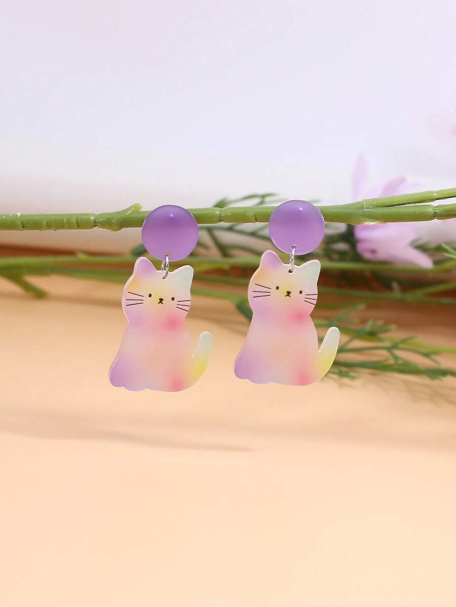 1 đôi Của phụ nữ Tím Biến đổi dần Dễ thương Kawaii Phong cách Mèo Dangle Hoa tai - Màu tím - Xem 1