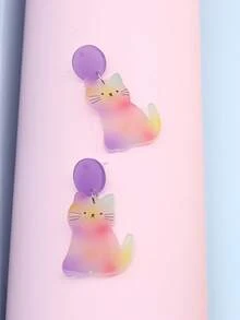 1 đôi Của phụ nữ Tím Biến đổi dần Dễ thương Kawaii Phong cách Mèo Dangle Hoa tai - Màu tím - Xem 5