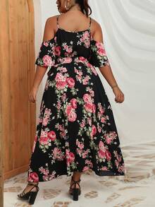 SHEIN LUNE Đầm Plus Size Thắt lưng Tách cao Hoa Boho - Nhiều màu - Xem 2