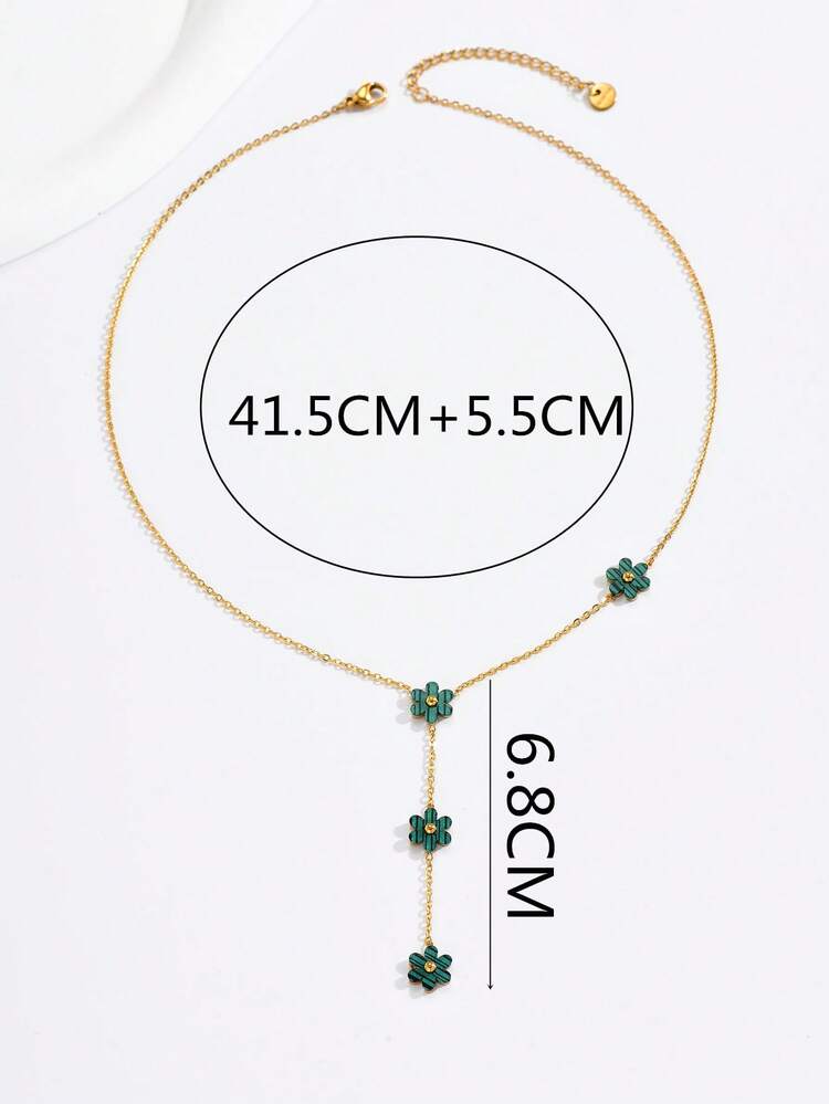 1 Piece Fringe Y-Shaped Chain 4 Flower Pressed Stainless Steel Necklace, Suitable For Women's Daily Outfit Matching And Gift Giving