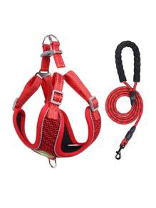 1pc Breathable Pet Harness & 1pc Pet Leash For Dog For Outdoor