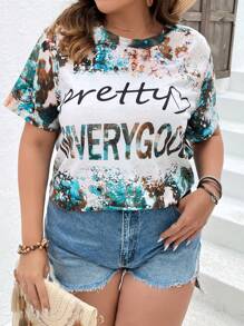 SHEIN LUNE Plus Letter Graphic Tee - Multicolor - View 5