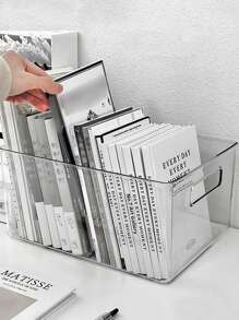 1入組透明文具收納盒簡單多功能桌架學校、書籍收納 - 無色 - 查看 1