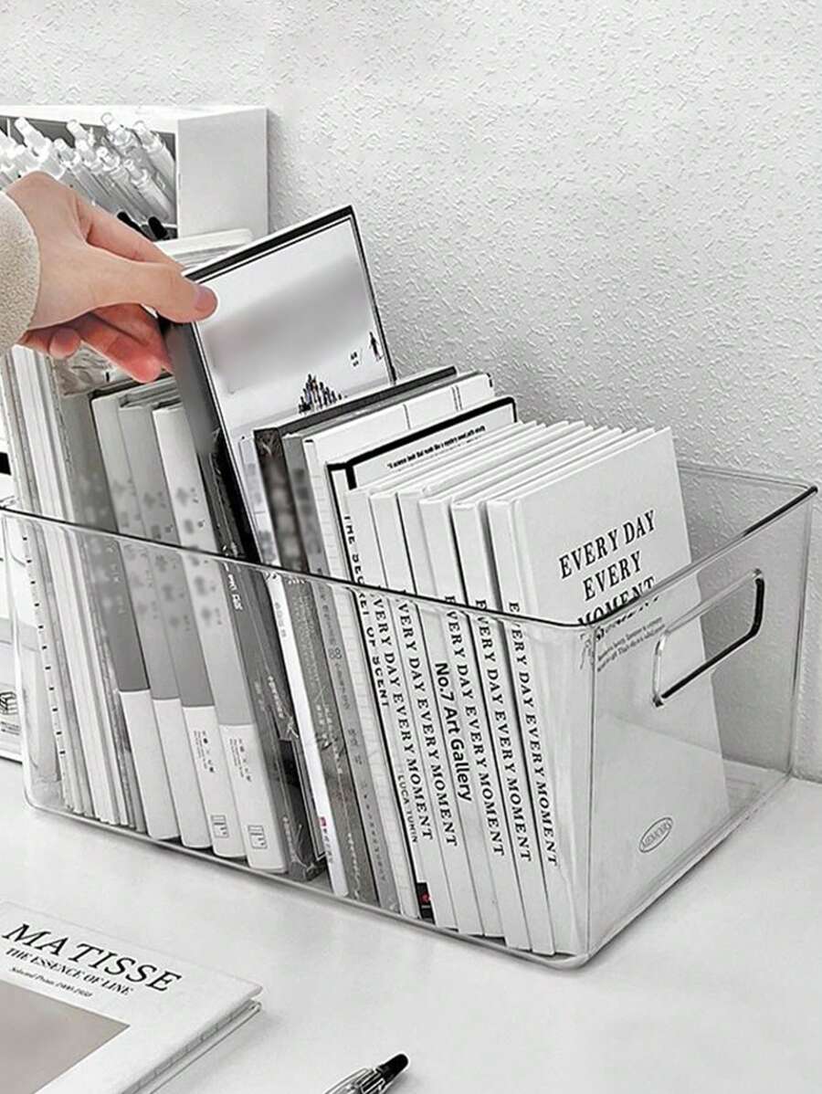1入組透明文具收納盒簡單多功能桌架學校、書籍收納 - 無色 - 查看 1