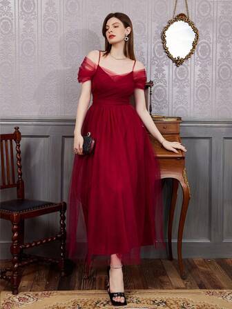 Vestidos de dama de honor con hombros descubiertos, vestido de fiesta, vestido de invitada de boda, vestido de graduación