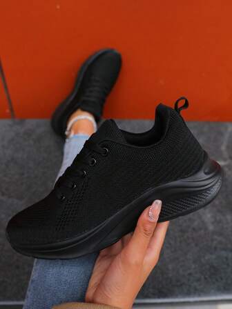 女士極簡前綁帶運動戶外織物跑步鞋