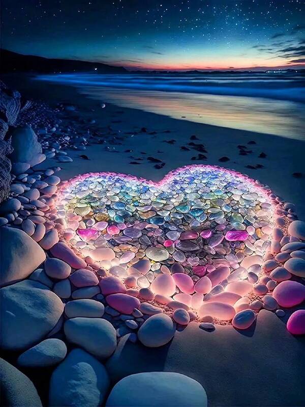 طقم واحد على شكل قلب لوحة الماس بدون حديث حجر و بطباعة الشاطئ لوحة الماس الى منزل زخارف