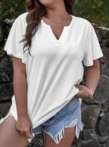 SHEIN Holidaya Plus Notched Neckline Tee - White - View 2
