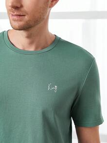 SHEIN Men Letter Graphic PJ Set - Green - View 6