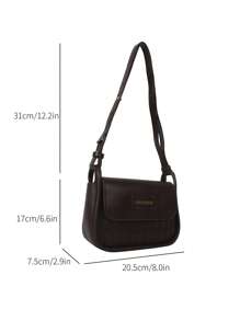 Letter Patch Decor Saddle Bag Nắp nhỏ - Cà phê nâu - Xem 3