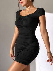 SHEIN PETITE Đầm Xù màu trơn Gợi cảm - màu đen - Xem 4