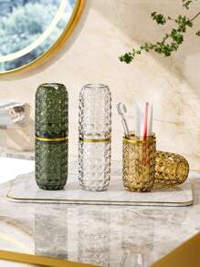 Juego De Vasos Para Cepillos De Dientes Portátiles, De Viaje, Con Patrón De Diamante De Alta Gama, Para Uso En Exteriores, 1 pieza - Verde Oscuro - Ver 4