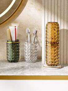 Juego De Vasos Para Cepillos De Dientes Portátiles, De Viaje, Con Patrón De Diamante De Alta Gama, Para Uso En Exteriores, 1 pieza - Verde Oscuro - Ver 5