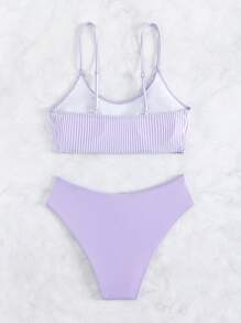 Striped Bikini Set For Summer Beach - Lilac Purple - View 2