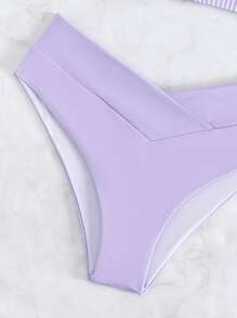 Striped Bikini Set For Summer Beach - Lilac Purple - View 5