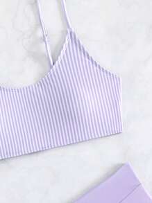 Striped Bikini Set For Summer Beach - Lilac Purple - View 6