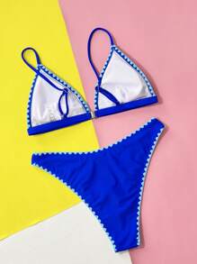 Swim SXY Summer Beach Whip Stitch Triangle Bikini Set - Royal Blue - View 2