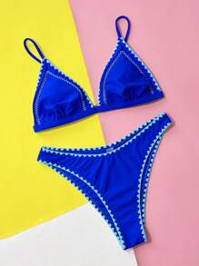 Swim SXY Summer Beach Whip Stitch Triangle Bikini Set - Royal Blue - View 3