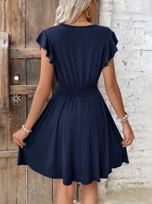 SHEIN Clasi 交疊領蝴蝶袖連衣裙 - 藏蓝色 - 查看 2