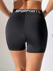 SHEIN PETITE Letter Graphic Biker Shorts