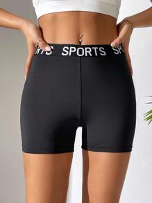 SHEIN PETITE Letter Graphic Biker Shorts