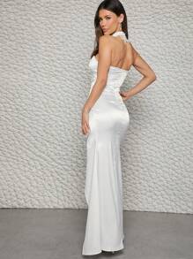 Hauture 高衩抹胸正式連衣裙附項圈 - 白色 - 查看 2