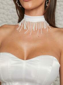 Hauture 高衩抹胸正式連衣裙附項圈 - 白色 - 查看 3