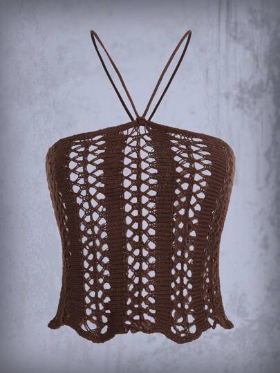 Summer Crochet Beach Holiday Solid Hollow Out Knit Top