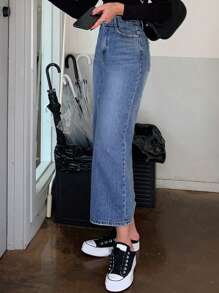 DAZY High Waist Split Thigh Denim Skirt Jeans Skirt - Dark Wash - View 6