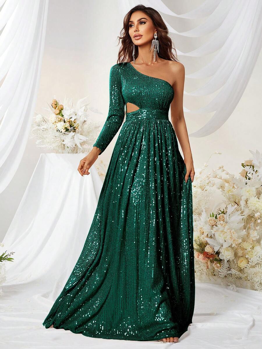 YISIKADO Beaded Single Sleeve Side Hollow Evening Gown Mermaid Long Dress For Prom