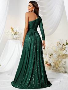 YISIKADO Beaded Single Sleeve Side Hollow Evening Gown Mermaid Long Dress For Prom - Dark Green - View 3