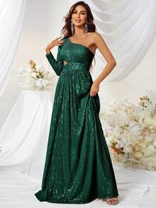 YISIKADO Beaded Single Sleeve Side Hollow Evening Gown Mermaid Long Dress For Prom - Dark Green - View 6