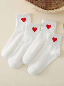 2pairs Heart Pattern Crew Socks - White - View 1